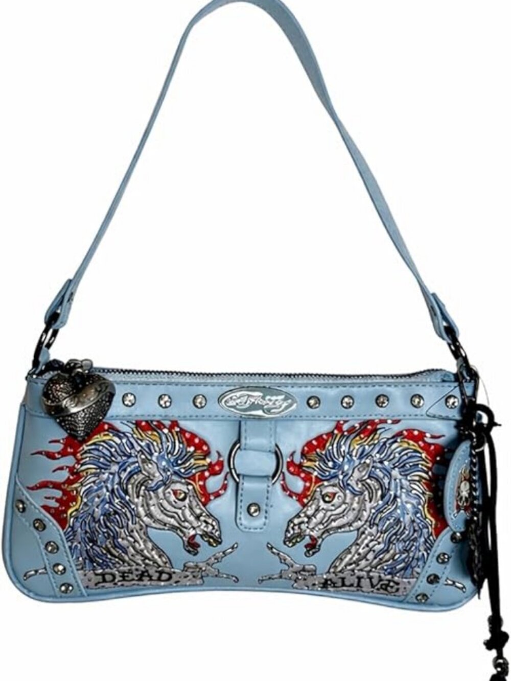 Ed Hardy Sky Blue 'Dead or Alive' Studded Shoulder Bag
